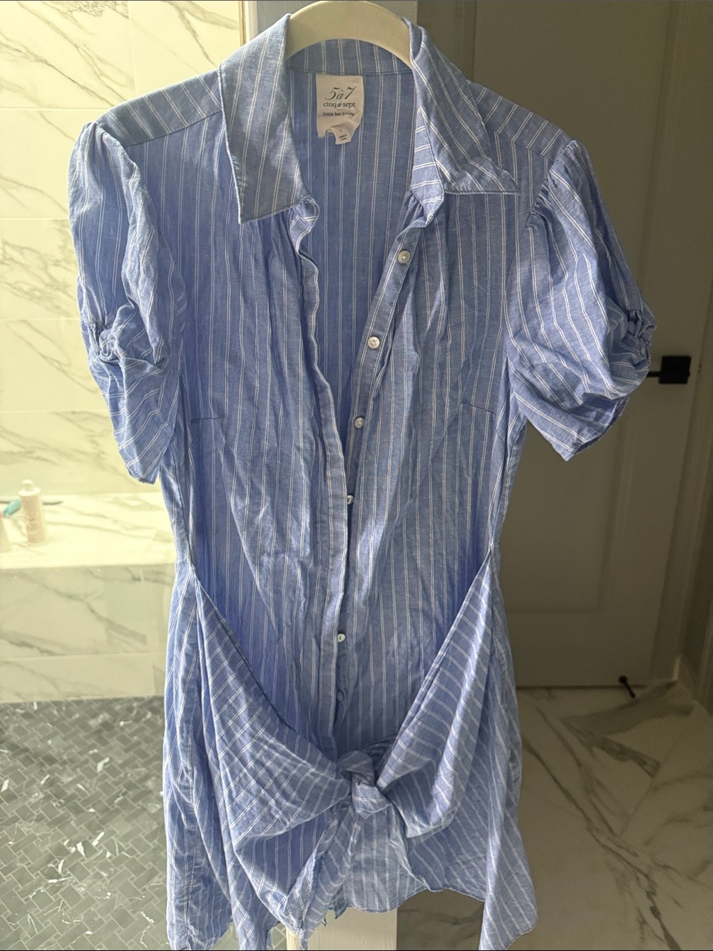 cinq a sept Blue and White Striped Mini Dress